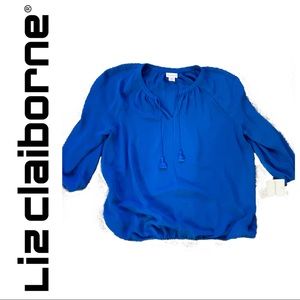 Liz claiborne blue peasant blouse XL NWT! A17